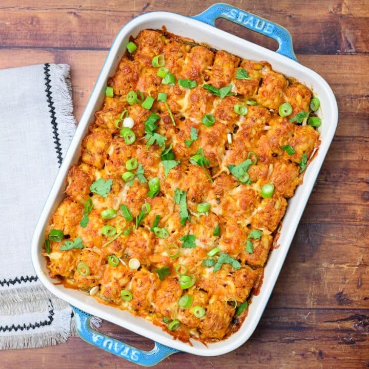 baked dish with spring onions on top